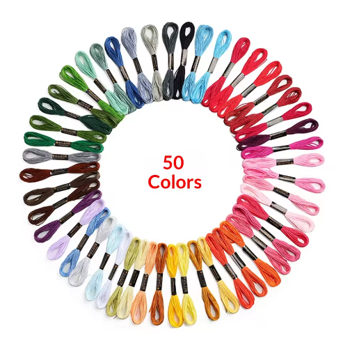 50 Colors Embroidery Floss Kit with Tools, Household Sewing Repair & DIY Cross Stitch Thread Set in Plastic Box - View 1
