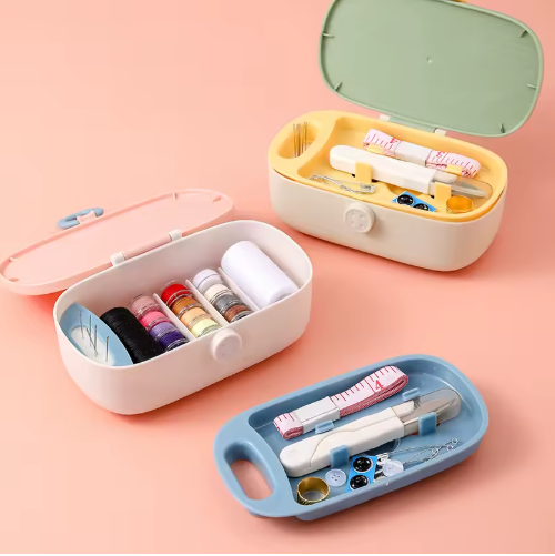 2025 New Style Modern Portable Sewing Kit Box Home Use Rectangle Shape PP Plastic with Aluminum Metal Sleek Design - View 1