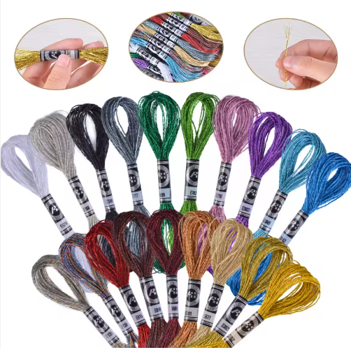 Metallic Embroidery Floss Colorful Cross Stitch Tassel Thread Polyester Friendship Bracelets Shimmer Crewel String Bulk 20 Set - View 2