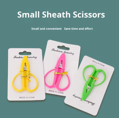 Small Travel Scissors Blue pink Green Yellow Silicone Handle and Cover Handcraft Mini Embroidery Safety Scissors - View 2