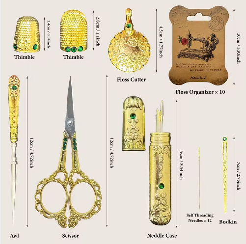 Upgraded Luxury Gold Stamping Wooden Box Sewing Kit Unique Vintage Embroidery Scissors Thimble Exclusive Gift for Sewing Lovers - View 2