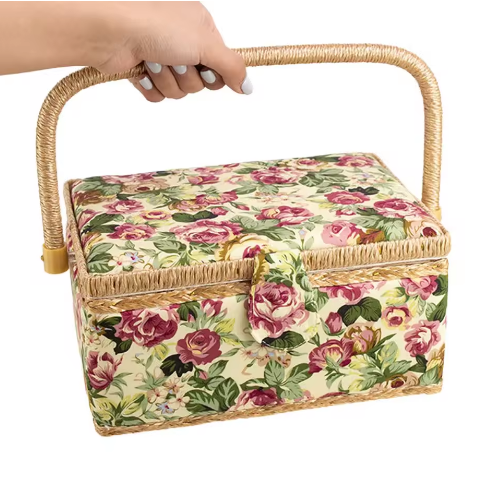 Eco-friendly Fabric Sewing Box for Needlework & Sewing Craft Kit, Haberdashery Supplies Organizer, Sustainable Hobby Gift Bin - View 2
