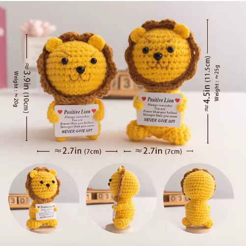 Custom Cute Cotton Eco-friendly Hand-woven Crochet Lion Positive Energy Office Decor Gift for Christmas All Seasons - View 3