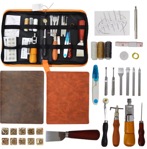 Professional Leather Craft Kit Sewing Tools Set with Waxed Thread Needles Punch Awl DIY Repair Belts Wallets Making - View 2