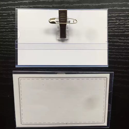 Transparent Glue Metal Badge Clip Plastic Document Sleeve ID Badge Holder with Pin for Household Use - View 2