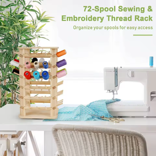 Rotating 72 Bobbin Wooden Sewing Thread Organizer Standing Desktop Embroidery Knitting Yarn Holder with OEM ODM Design - View 2