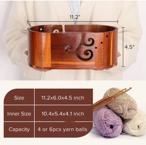Portable 3mm Thick Smooth Finish Wooden Yarn Bowl with 9 Crochet Hooks Tangle-Free Knitting Crocheting Gift for Beginners - View 2