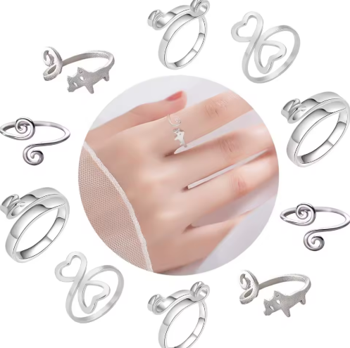 Adjustable Silver Peacock Crochet Rings Personalized Hand Knitting Tools for Quilting Crafts DIY Webbing Knitting Use Made Metal - View 2