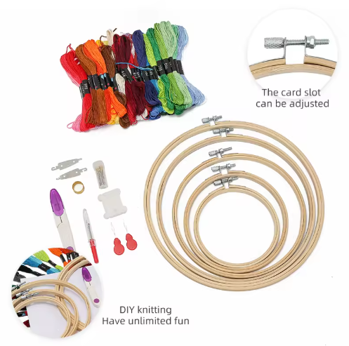 Plastic Cross Stitch Hoop Mini DIY Portable 50-Color Thread Embroidery Hoop Set Cross Stitch Tool Accessory Kit for Needlework - View 2