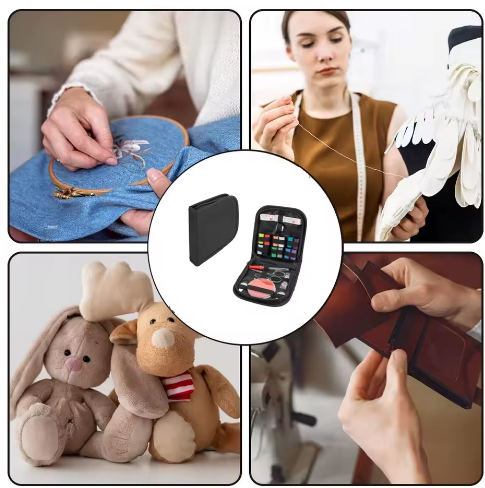 Mini Sewing Kit Square Black Travel Bag Portable with Custom Logo Hand Knitting Sewing Made Cotton Stainless Steel - View 3