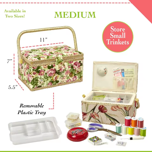 Eco-friendly Fabric Sewing Box for Needlework & Sewing Craft Kit, Haberdashery Supplies Organizer, Sustainable Hobby Gift Bin - View 3