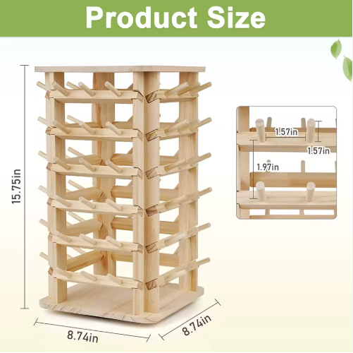 Rotating 72 Bobbin Wooden Sewing Thread Organizer Standing Desktop Embroidery Knitting Yarn Holder with OEM ODM Design - View 3