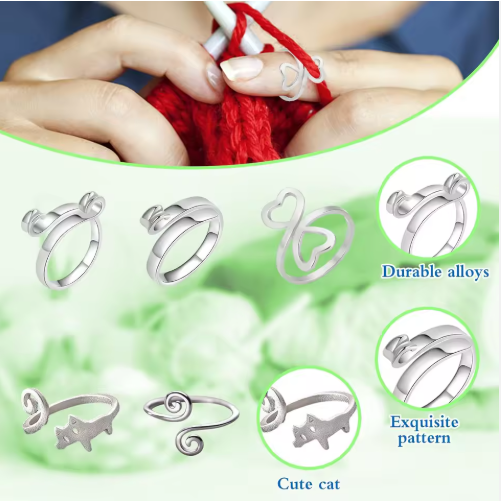 Adjustable Silver Peacock Crochet Rings Personalized Hand Knitting Tools for Quilting Crafts DIY Webbing Knitting Use Made Metal - View 3