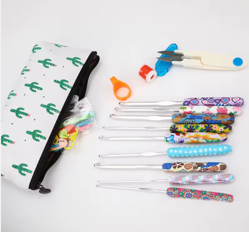 New Crochet Silver Soft Pottery Crochet 9 Pieces Set Storage Bag Knitting Tools Crochet Hook Set - View 3