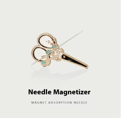 New Retro Cross-Stitch DIY Magnetic Sewing Tool Cute Small Gold-Plated Metal Needle Picker Carved Engraving Technique - View 3