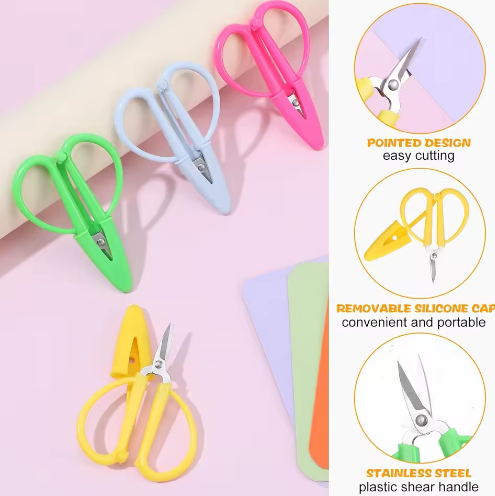 Small Travel Scissors Blue pink Green Yellow Silicone Handle and Cover Handcraft Mini Embroidery Safety Scissors - View 4