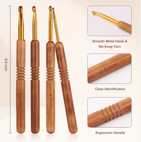 Portable 3mm Thick Smooth Finish Wooden Yarn Bowl with 9 Crochet Hooks Tangle-Free Knitting Crocheting Gift for Beginners - View 4