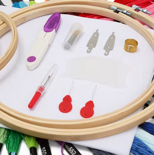 Plastic Cross Stitch Hoop Mini DIY Portable 50-Color Thread Embroidery Hoop Set Cross Stitch Tool Accessory Kit for Needlework - View 4