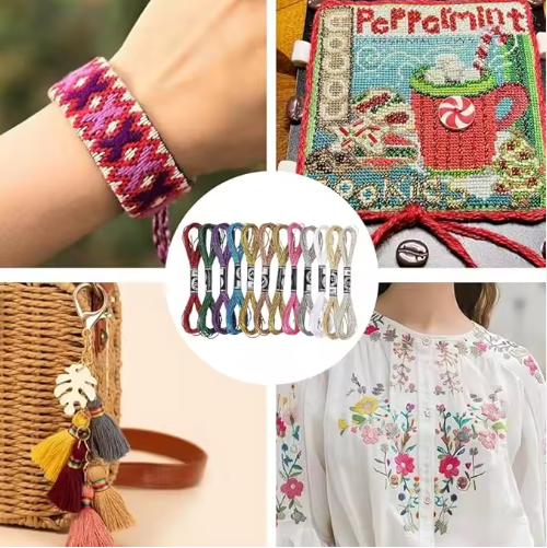 Metallic Embroidery Floss Colorful Cross Stitch Tassel Thread Polyester Friendship Bracelets Shimmer Crewel String Bulk 20 Set - View 4