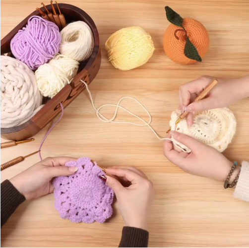 Portable 3mm Thick Smooth Finish Wooden Yarn Bowl with 9 Crochet Hooks Tangle-Free Knitting Crocheting Gift for Beginners - View 5