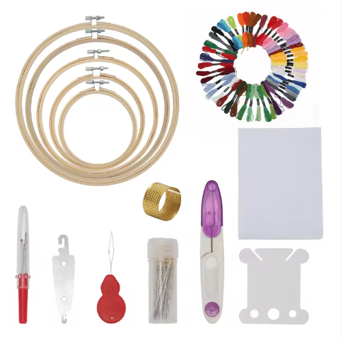 Plastic Cross Stitch Hoop Mini DIY Portable 50-Color Thread Embroidery Hoop Set Cross Stitch Tool Accessory Kit for Needlework - View 5
