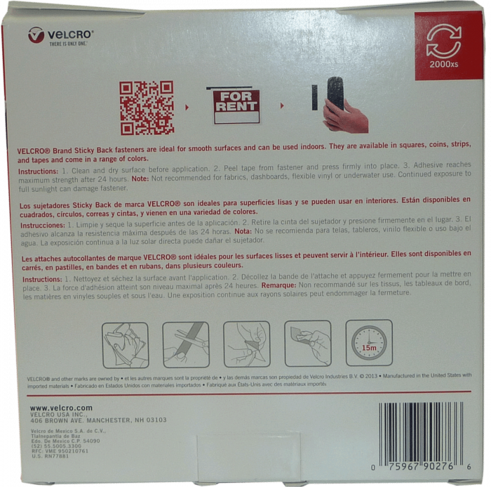 Velcro Sticky Back Fasteners  - 15ft x 3/4in - View 2